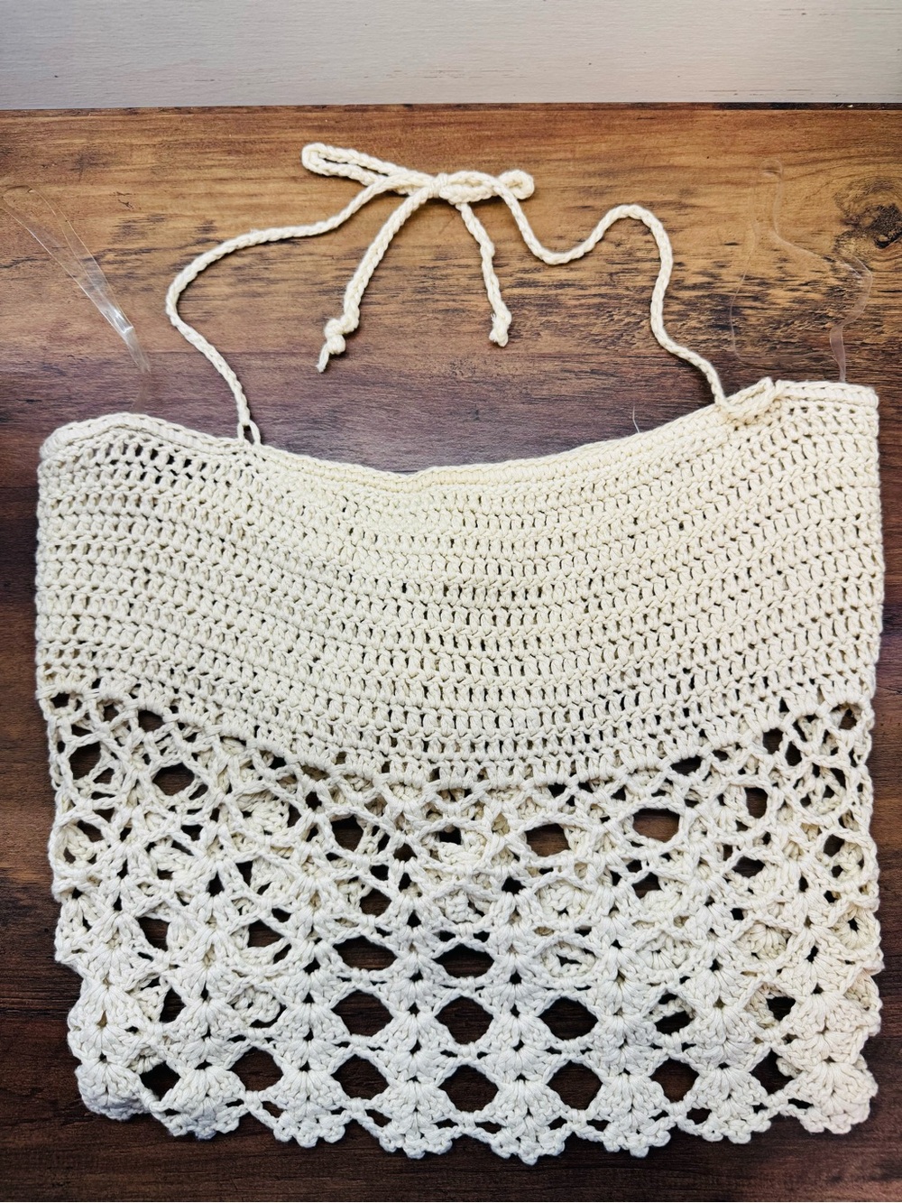 Tic Toc LA Crochet Open Weave Halter Crop Top Cream Ivory Boho Festival Medium - Picture 4 of 4